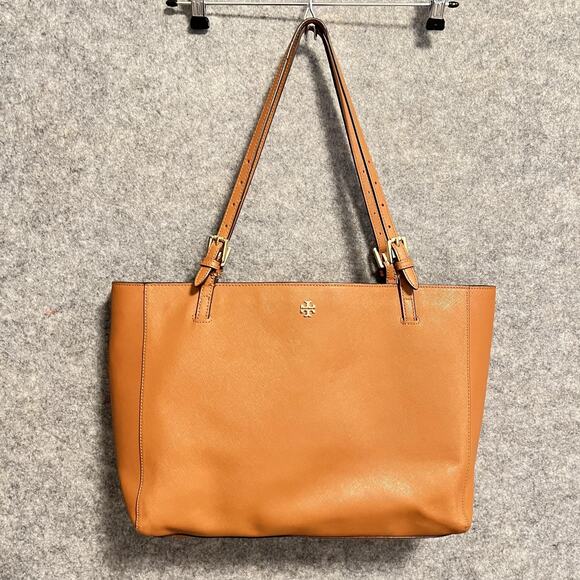 Tory Burch Handbags - Tory Burch Bag Womens Size Large Brown Leather Tote Shoulder Purse Zip Logo